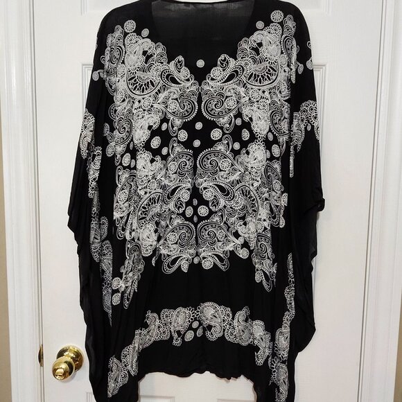 La Vie en Rose Aqua Women's Tunic Swimsuit Cover-up ~ Black and White ~ Size L ~ - Picture 7 of 7